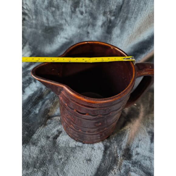 VINTAGE MARCREST BROWN STONEWARE PITCHER DAISY & DOT PATTERN - Picture 5 of 12